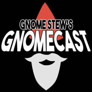 Stylized gnome beard and red hat. Text: Gnome Stew's Gnomecast