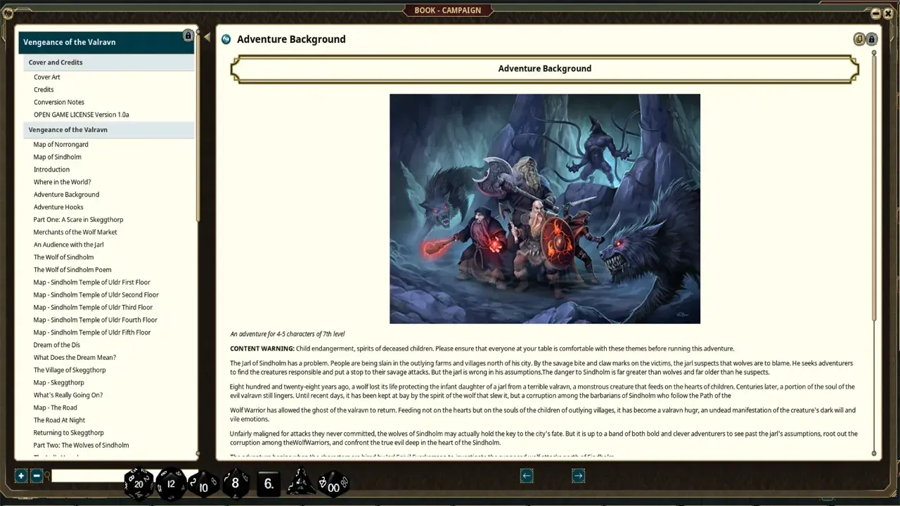 Screenshot showing the adventure background page in FG.