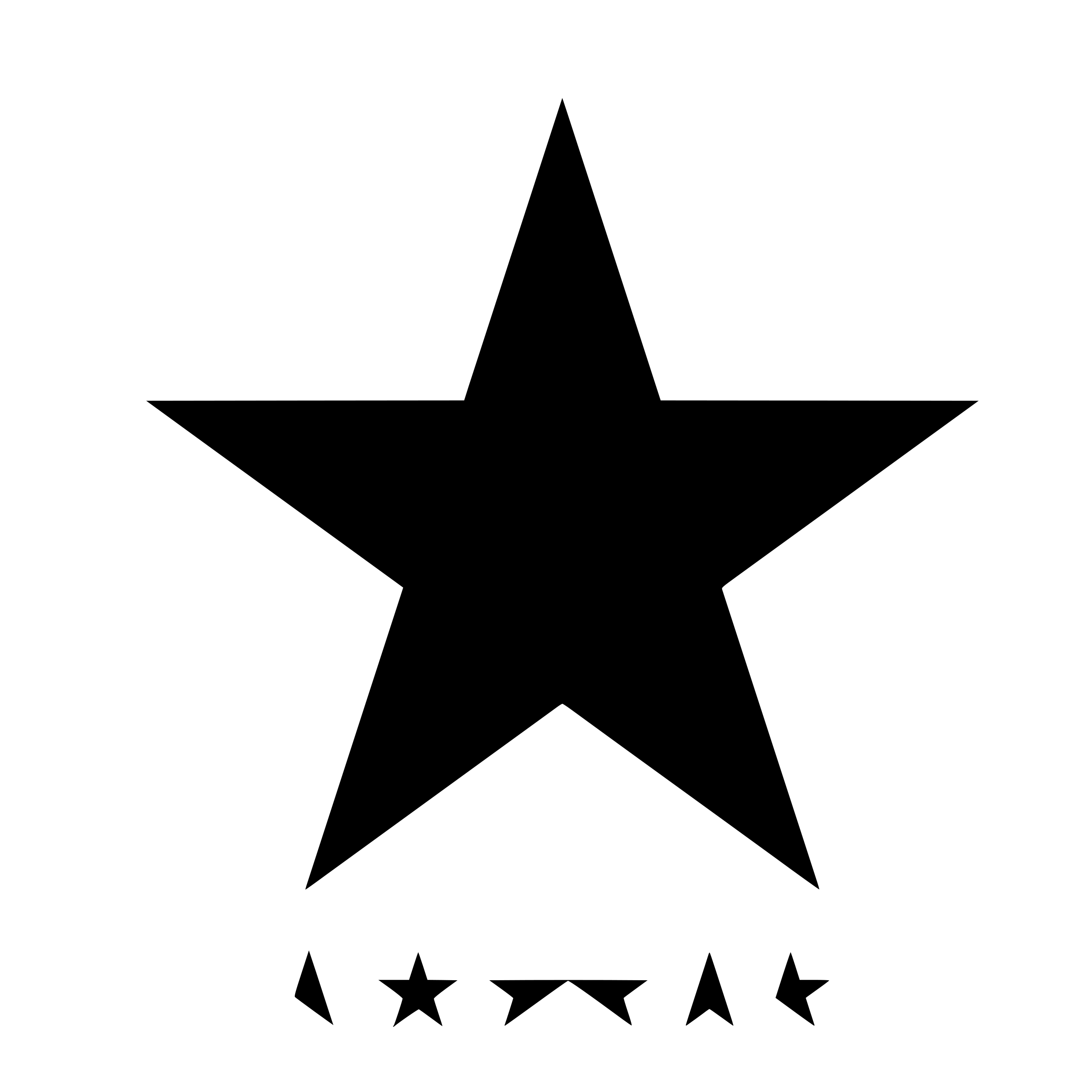 A black star on a white field. Below it, cut up pieces of a star suggest the name "Bowie"