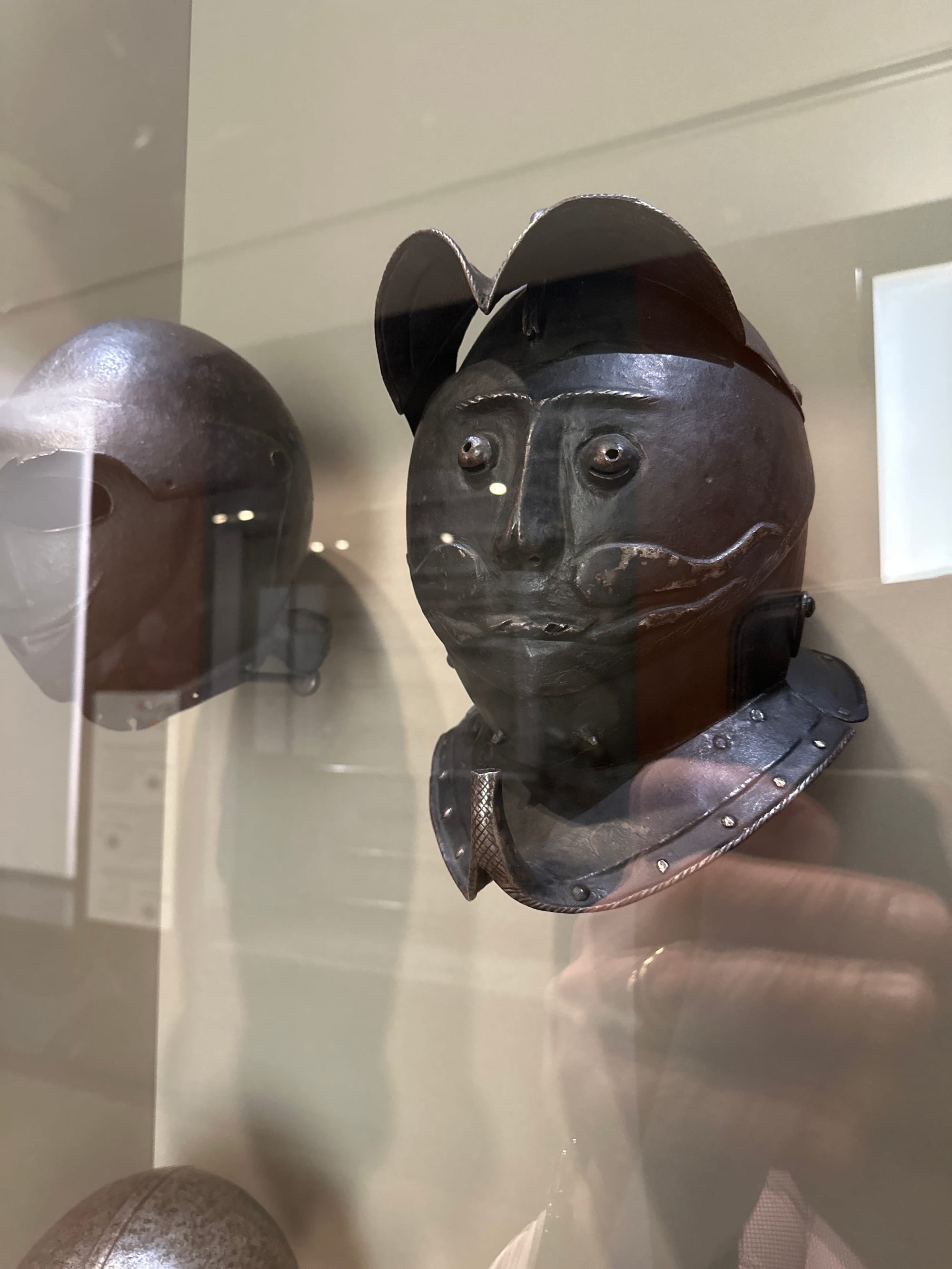 A helmet with bug eyes and a silly mustache, a little like the snowman in Rudolph the Red Nosed Reindeer.